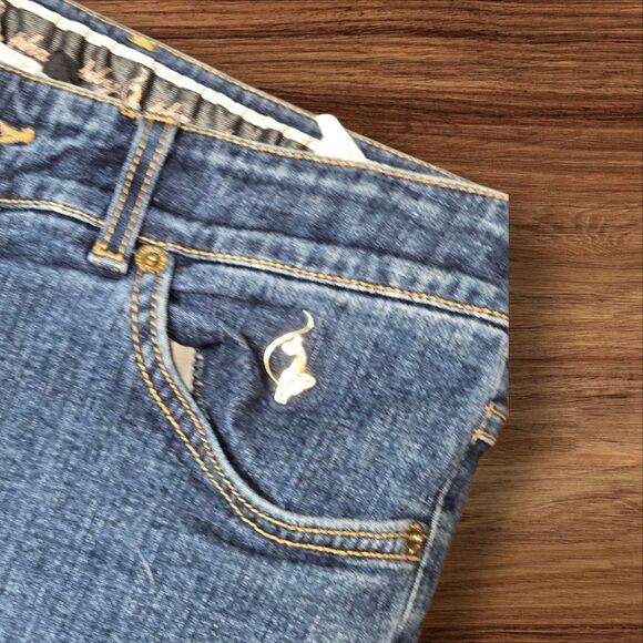 Baby Phat Cropped Denim Low Rise Cat Logo Jeans with Cuffed Hem - Picture 2 of 10